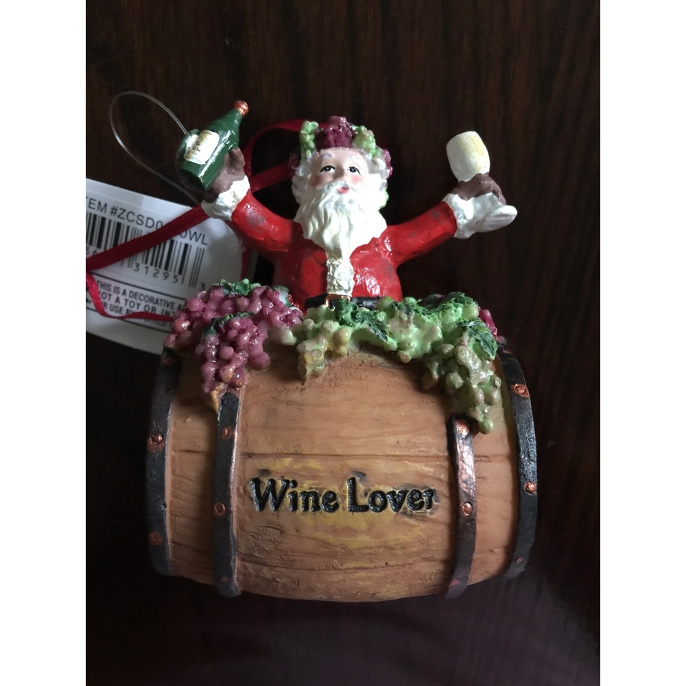NEW Wine Lover Christmas Ornament Santa & Barrel Perfect Kurt Adler Vintage Insp